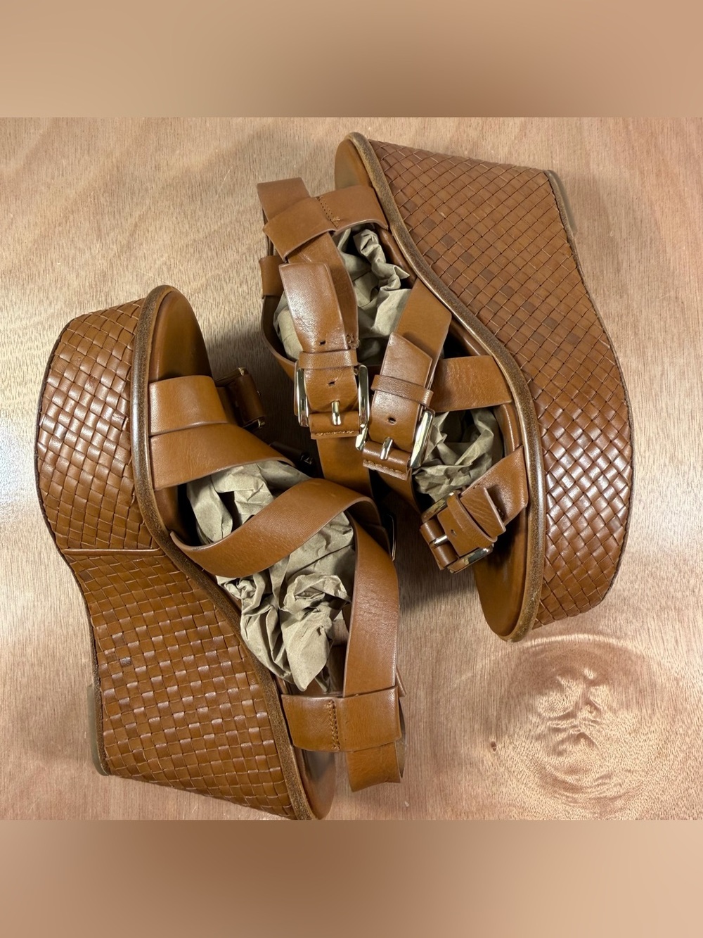 Michael Kors Collection Varick Brown Leather Platform Wedge Sandals Sz 37 Italy